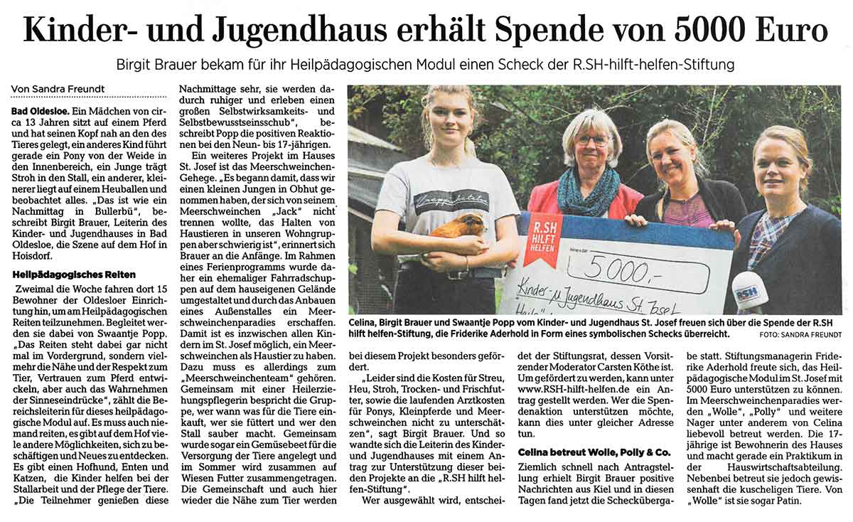 RSH Hilft Helfen unterstützt Heilpädagogisches Modul mit 5.000 Euro